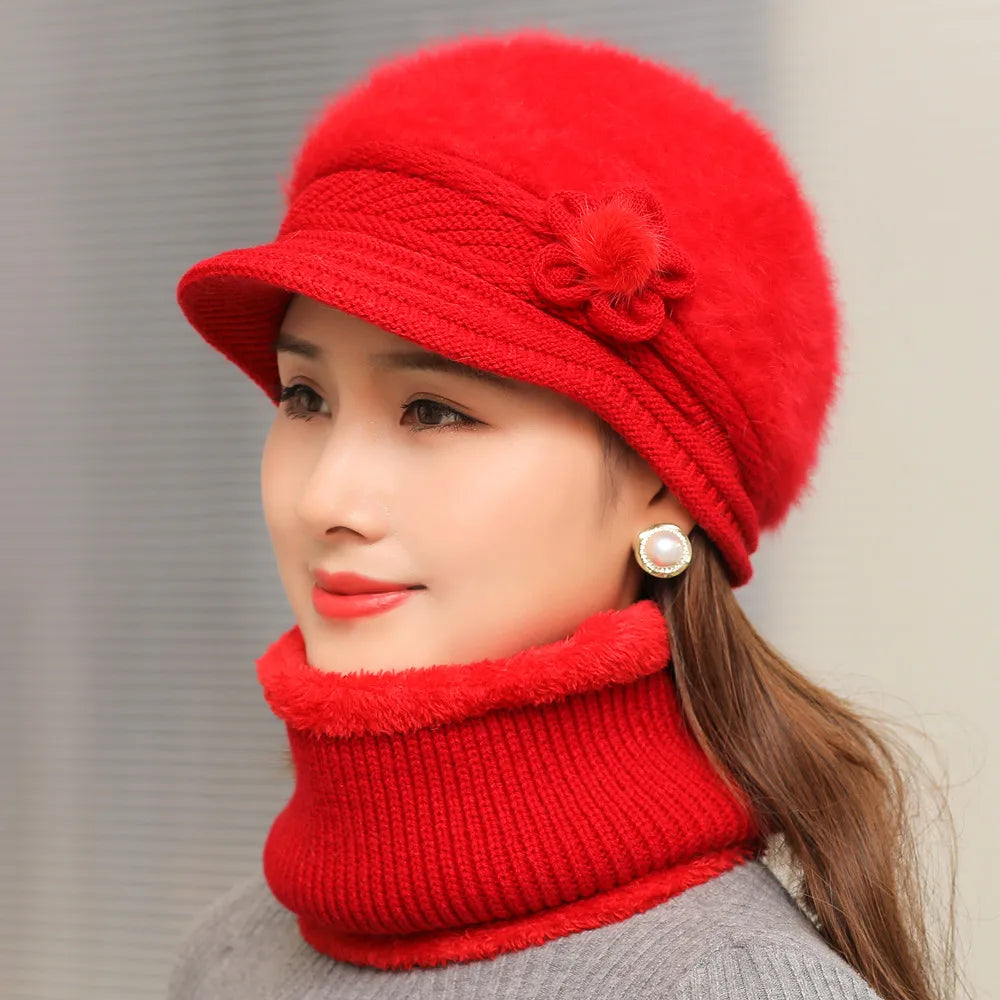 Women’s Winter Hat & Scarf Set – Faux Fur Knitted Flow
