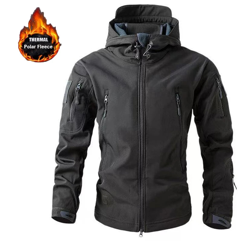 Men’s Winter Fleece Tactical Outdoor Jacket Hooded Warm Camping Hiking Hunting Coat