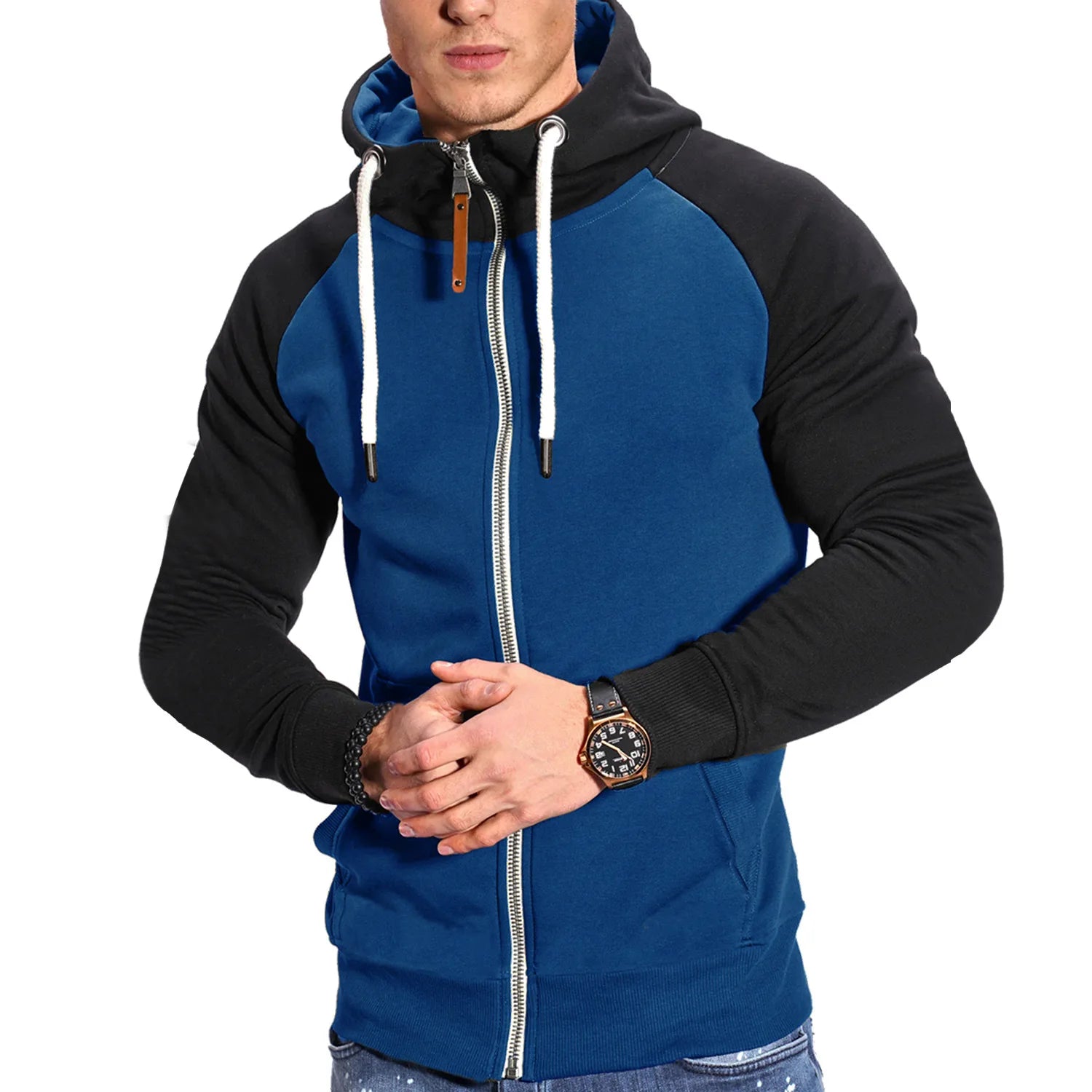 Men’s Hooded Zipper Sweatshirt, Long Sleeve Pullover High Neck Jacket Coat Black