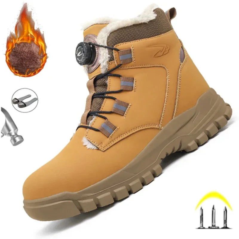 2024 Men’s Waterproof Steel Toe Work Boots Winter Safety Shoes Durable Ankle Labor Footwear