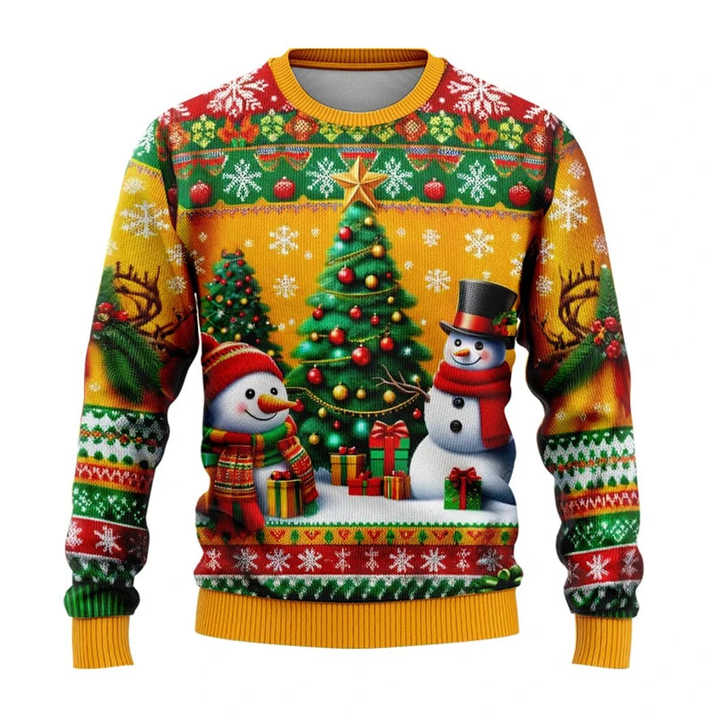 Unisex 3D Christmas Sweatshirt, Santa and Snowman Printed Ugly Holiday Pullover