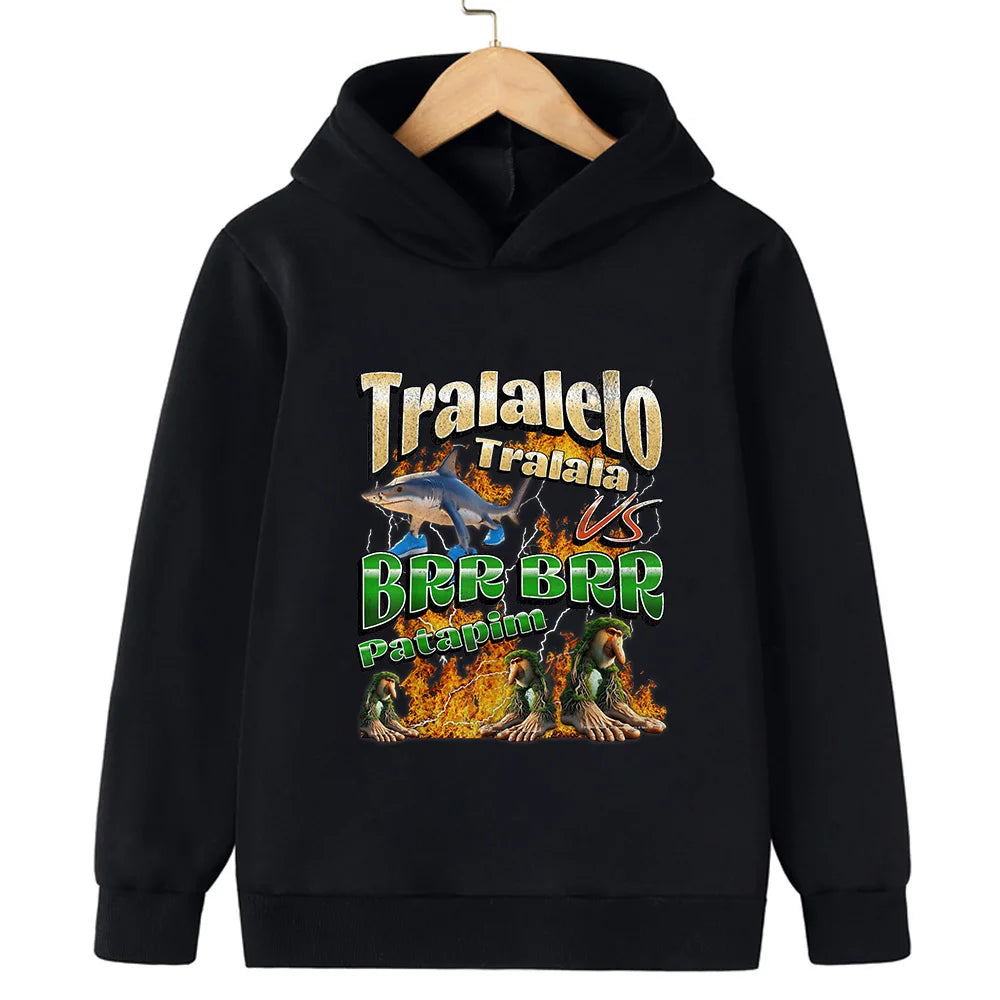 Kids’ Hooded Sweatshirt, Fun Italian Brainrot Character 2D Pullover for Autumn Winter