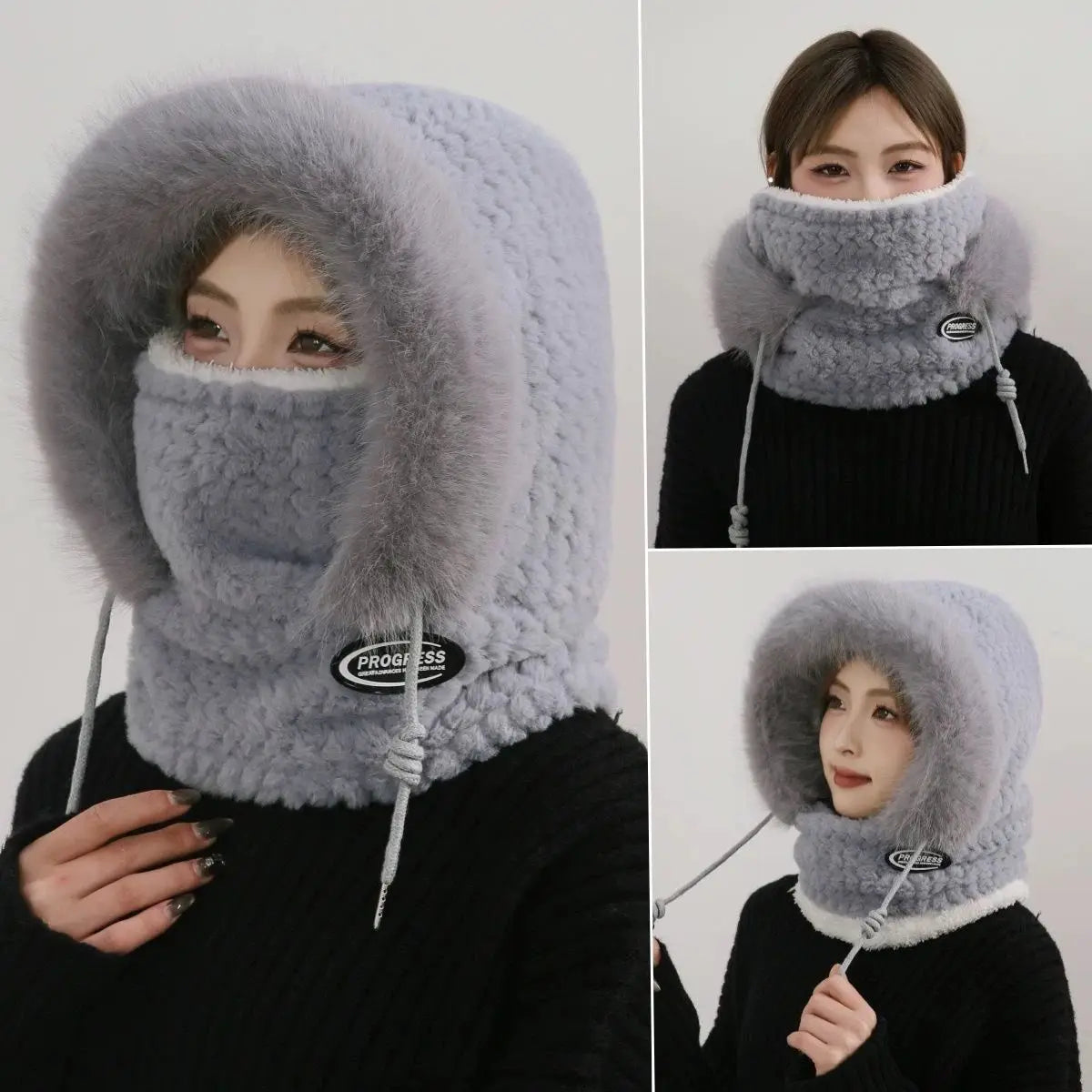 Women’s Winter Plush Hat with Hood, Scarf & Ear Protection