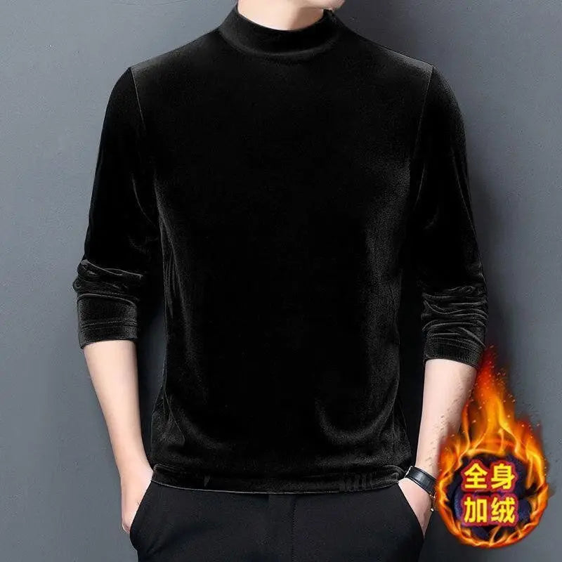 Men’s Velvet Half-Turtleneck Sweatshirt, Autumn Winter Printed Long Sleeve Pullover Top