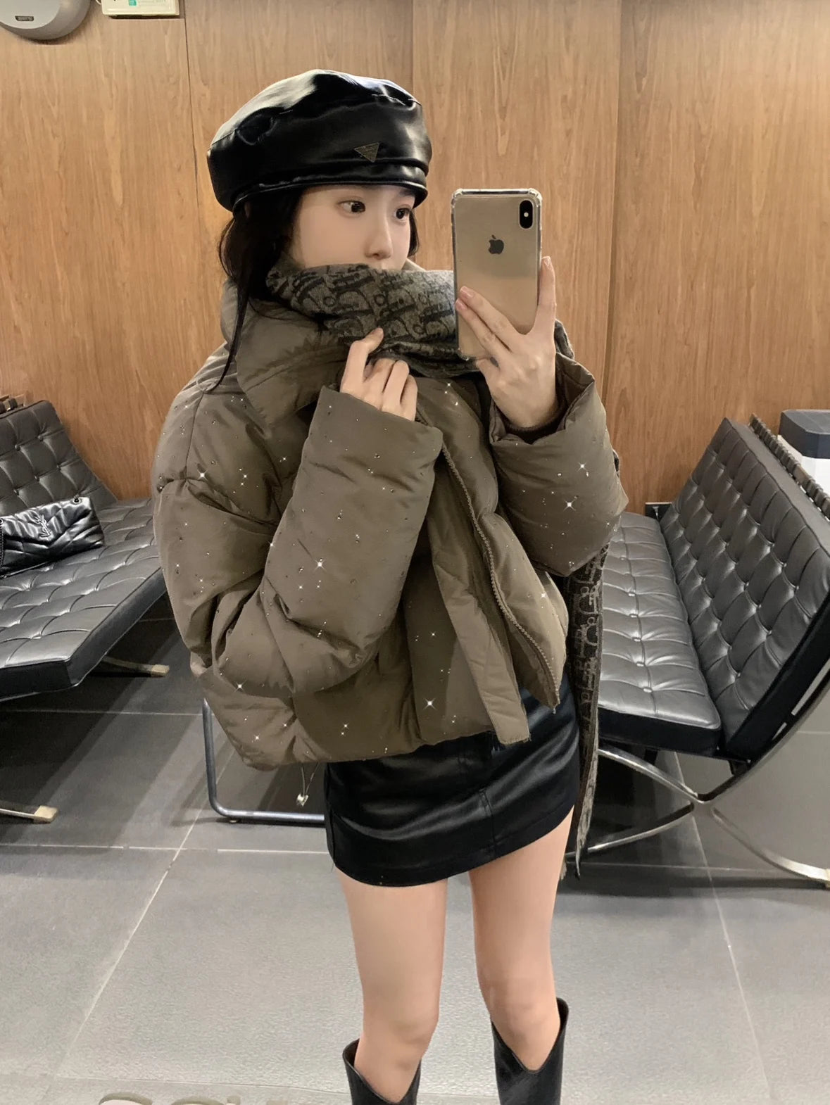 Women’s Chic Short Puffer Jacket, Stand Collar Parka Coat for Autumn Winter