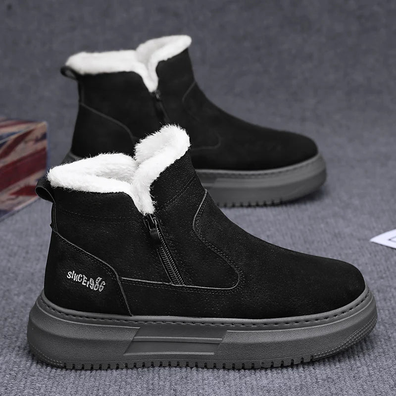 Men’s Winter Ankle Snow Boots Thick Sole Warm Outdoor High-Top Cotton Shoes