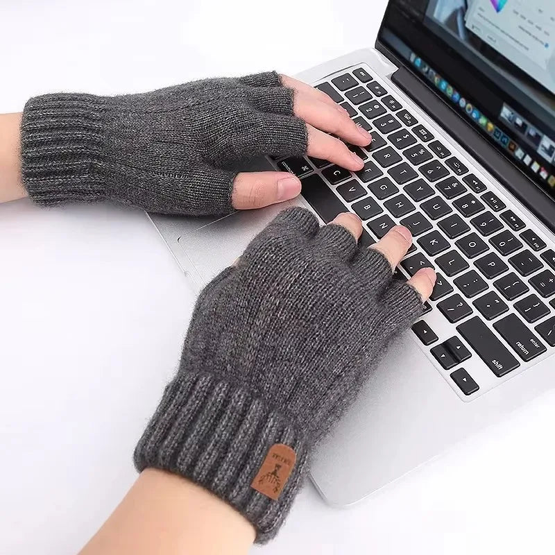Winter Half-Finger Gloves for Men – Warm Knitted Driving & Cycling