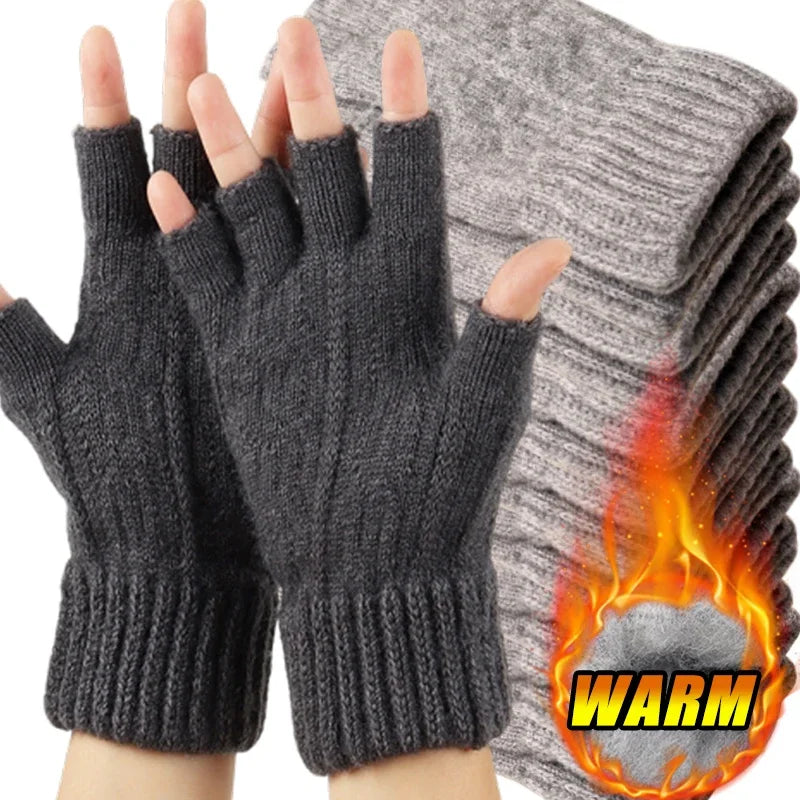 Half-Finger Winter Gloves for Men – Warm Knitted Driving & Cycling