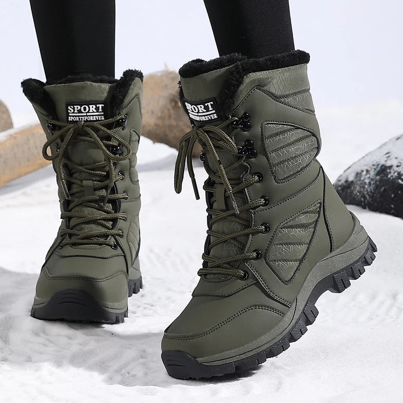 Women’s Winter Snow Boots, Waterproof Ankle High-Top Warm Cotton Outdoor Hiking Shoes