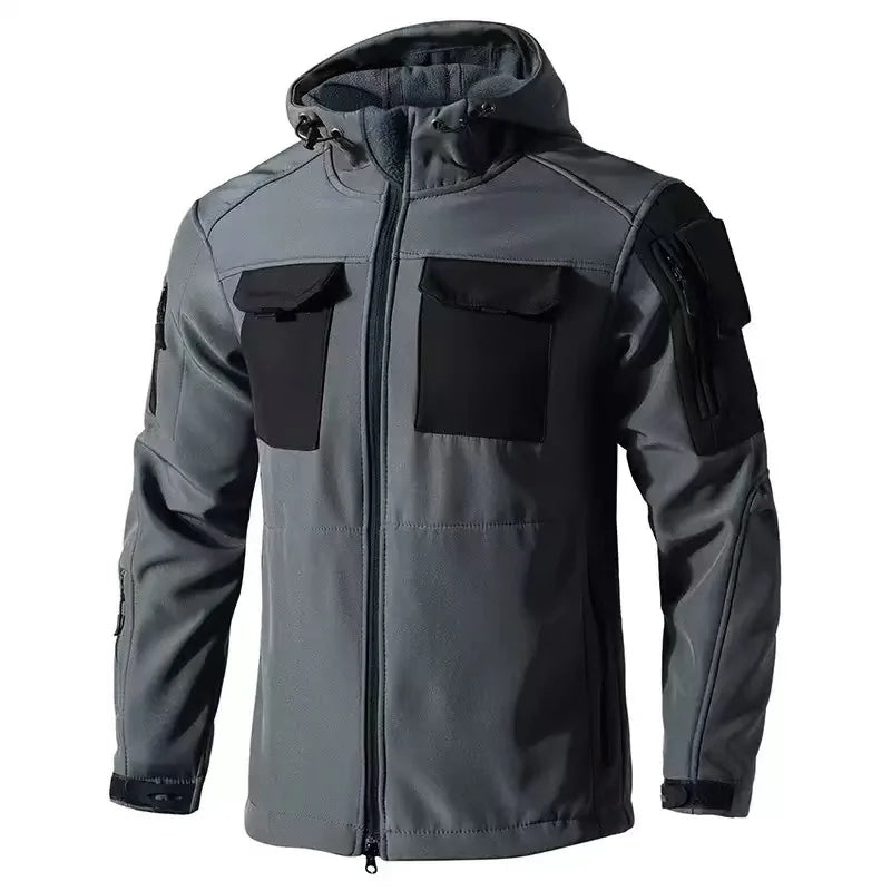 Men’s Winter Fleece Tactical Outdoor Jacket Hooded Warm Camping Hiking Hunting Coat