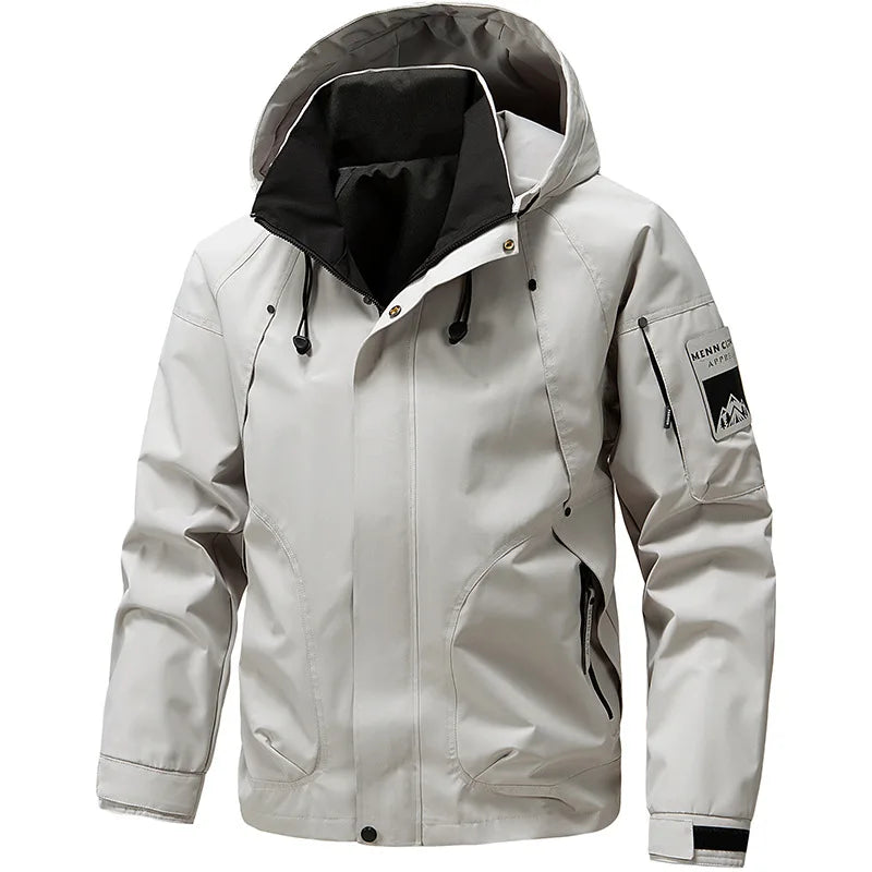 Men’s Waterproof Cargo Windbreaker Hooded Military Motorcycle Outdoor Jacket