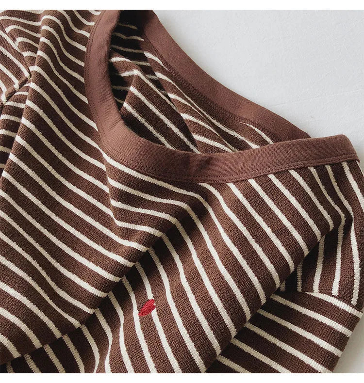 Women’s Autumn Sweatshirt, Loose Fit Long Sleeve Top with Love Embroidery Stripes