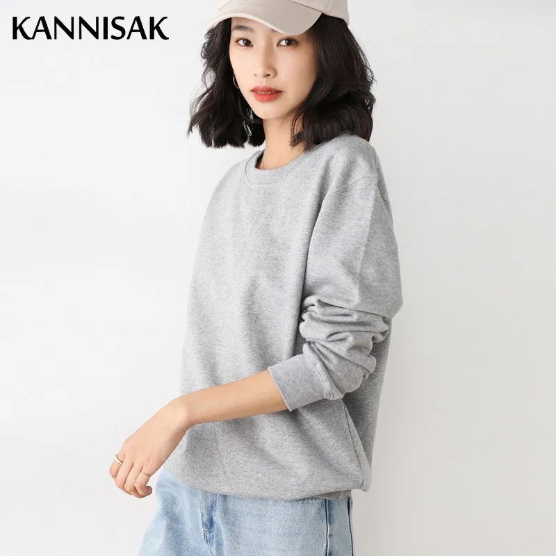 Women’s Style Cotton Sweatshirt, Loose O-Neck Pullover for Spring Autumn 2025