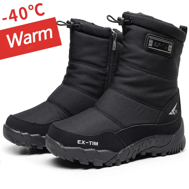 Unisex Winter Snow Boots, Waterproof Plush-Lined Anti-Slip Outdoor Cotton Ankle Shoes