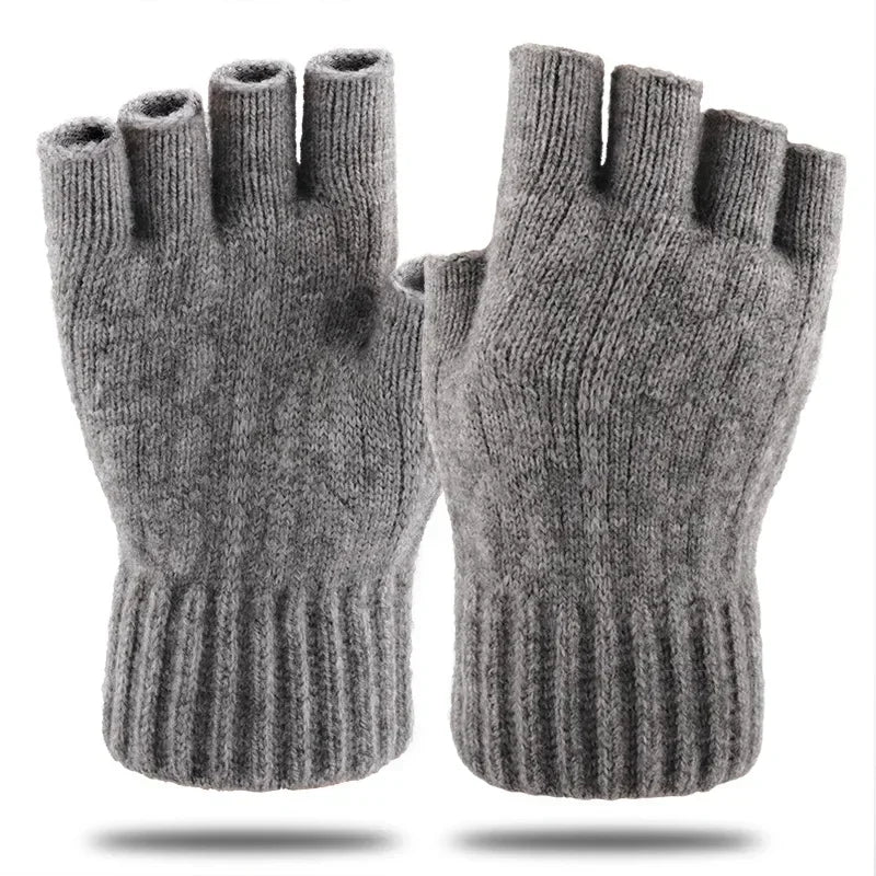 Half-Finger Winter Gloves for Men – Warm Knitted Driving & Cycling