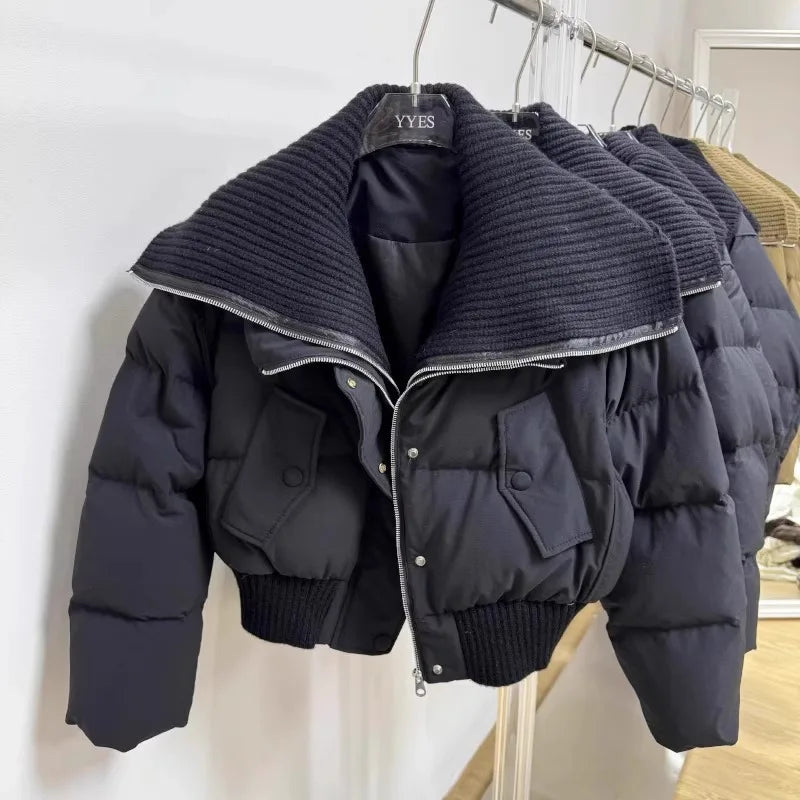 Women’s Short Down Jacket, High Waist Zipper Puffer Coat for Winter Casual Wear