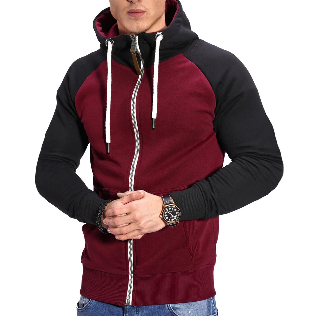 Men’s Hooded Zipper Sweatshirt, Long Sleeve Pullover High Neck Jacket Coat Black