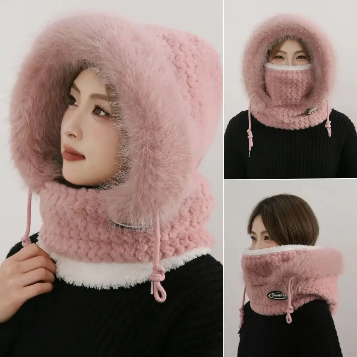 Women’s Winter Plush Hat with Hood, Scarf & Ear Protection