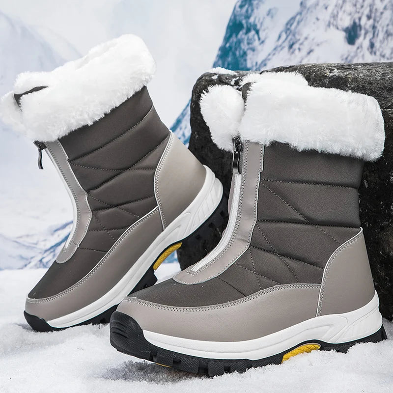 Women’s Winter Snow Boots, Thick-Soled Plush-Lined Waterproof High-Cut Outdoor Shoes