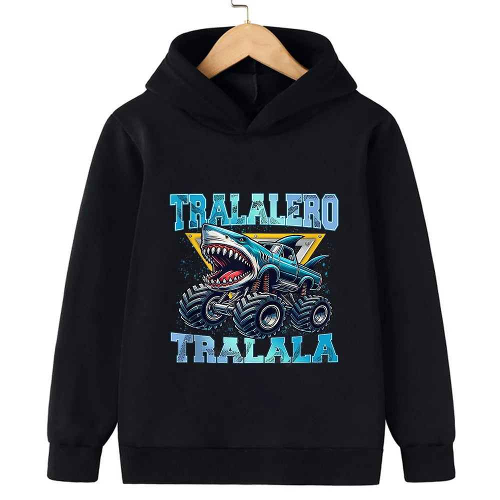 Kids’ Hooded Sweatshirt, Fun Italian Brainrot Character 2D Pullover for Autumn Winter