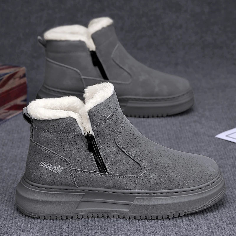 Men’s Winter Ankle Snow Boots Thick Sole Warm Outdoor High-Top Cotton Shoes