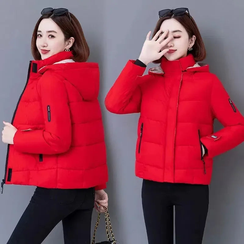 Women’s Thick Fleece Puffer Jacket, Hooded Short Down Parka Coat for Winter