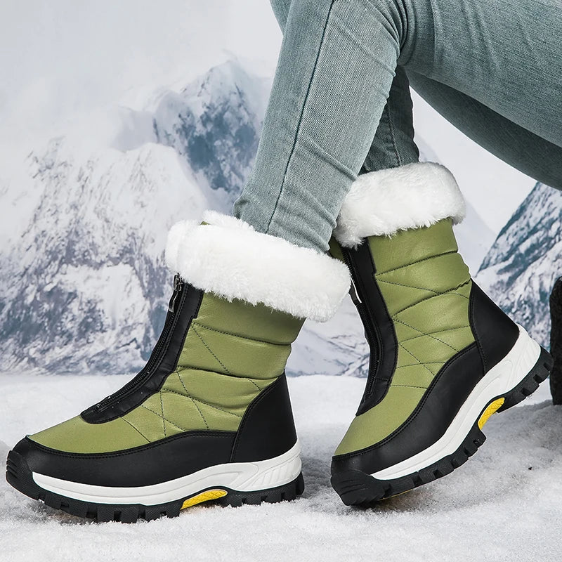 Women’s Winter Snow Boots, Thick-Soled Plush-Lined Waterproof High-Cut Outdoor Shoes
