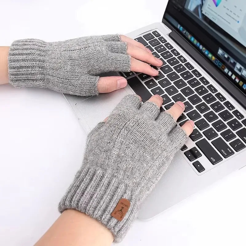 Winter Half-Finger Gloves for Men – Warm Knitted Driving & Cycling