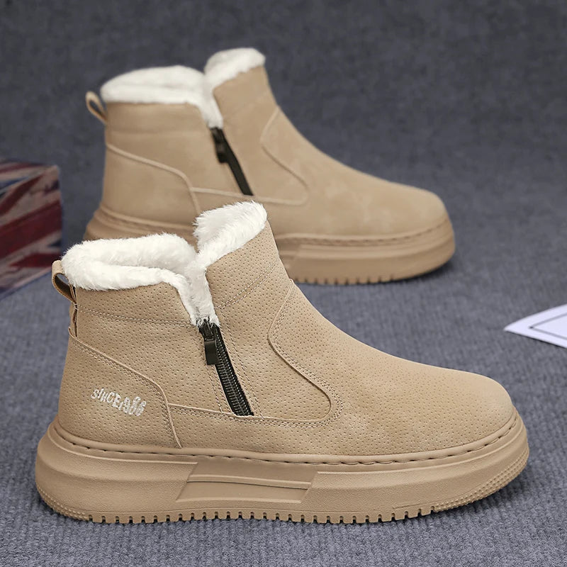 Men’s Winter Ankle Snow Boots Thick Sole Warm Outdoor High-Top Cotton Shoes