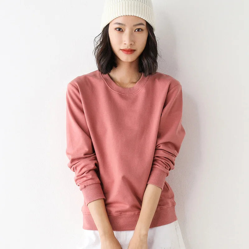 Women’s Style Cotton Sweatshirt, Loose O-Neck Pullover for Spring Autumn 2025