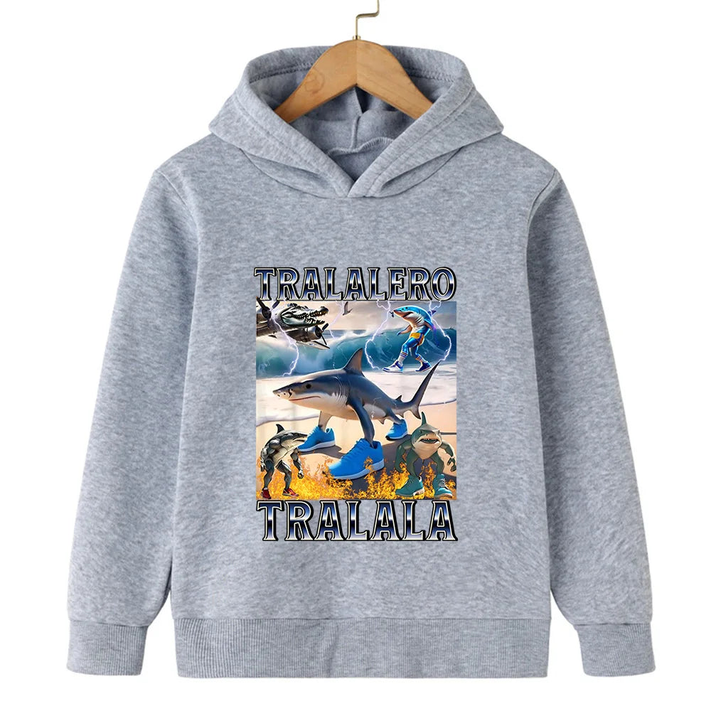Kids’ Hooded Sweatshirt, Fun Italian Brainrot Character 2D Pullover for Autumn Winter