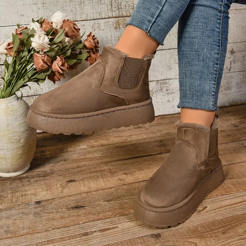 Winter Women Suede Ankle Snow Boots – Warm Plush Chelsea Platform Casual Shoes