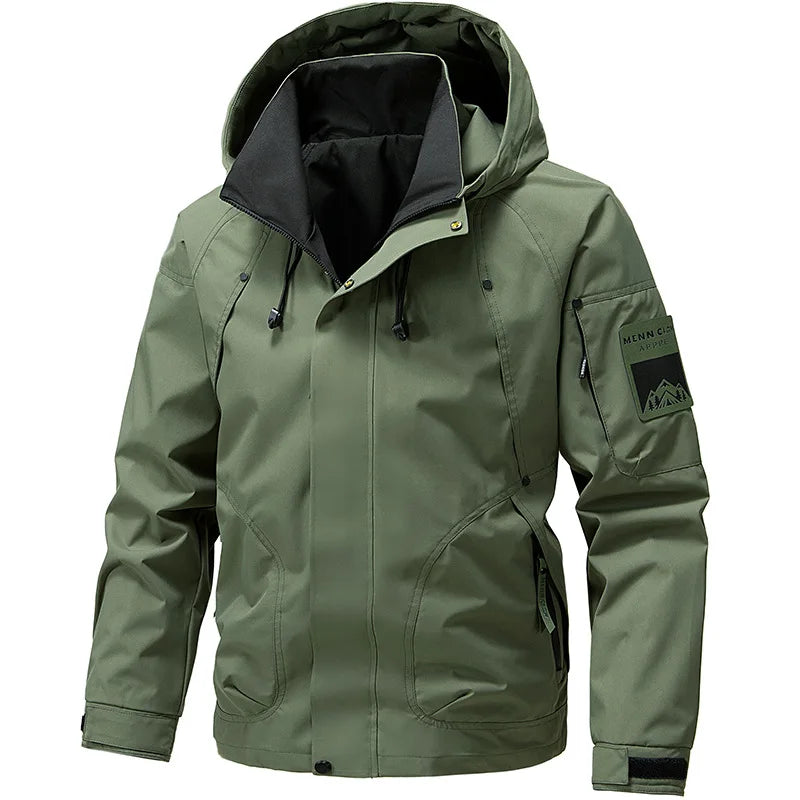 Men’s Waterproof Cargo Windbreaker Hooded Military Motorcycle Outdoor Jacket