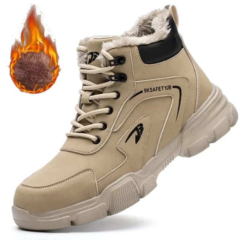 2024 Men’s Waterproof Steel Toe Work Boots Winter Safety Shoes Durable Ankle Labor Footwear