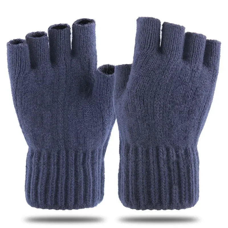Half-Finger Winter Gloves for Men – Warm Knitted Driving & Cycling