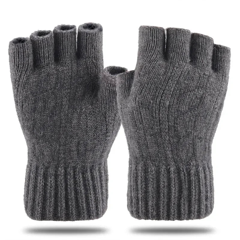 Half-Finger Winter Gloves for Men – Warm Knitted Driving & Cycling