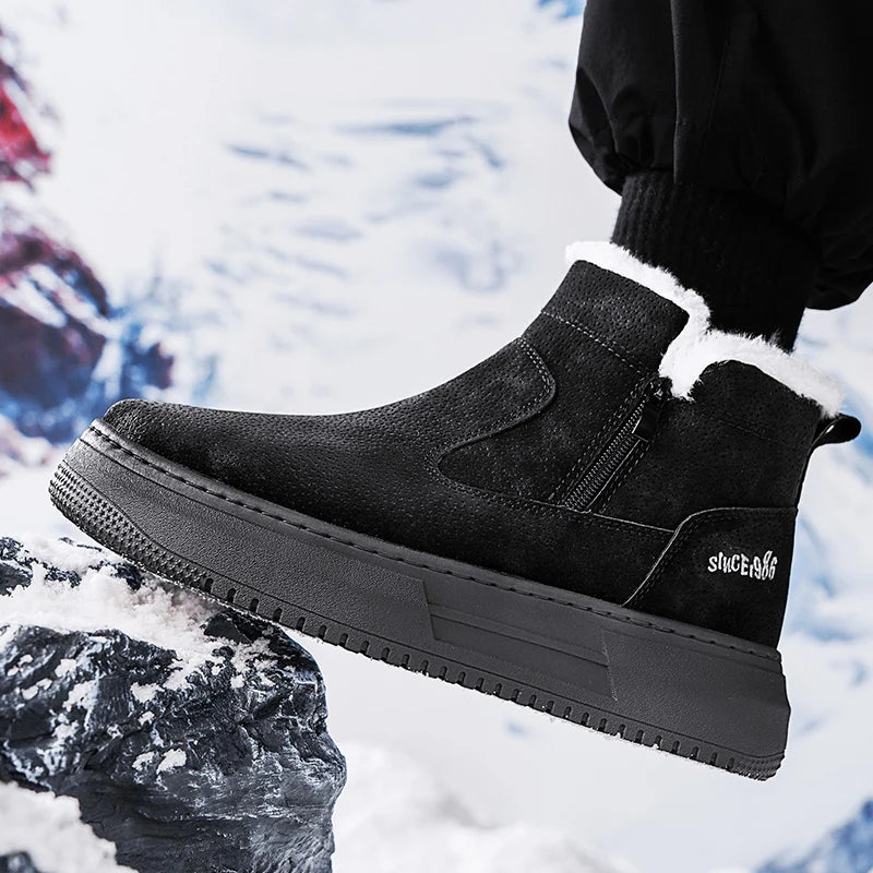 Men’s Winter Ankle Snow Boots Thick Sole Warm Outdoor High-Top Cotton Shoes