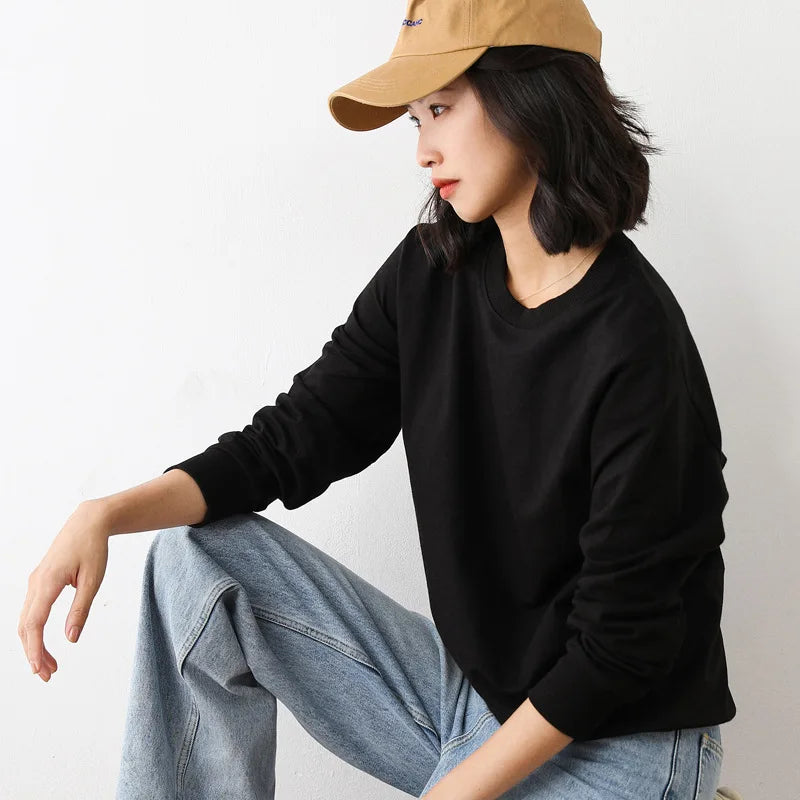 Women’s Style Cotton Sweatshirt, Loose O-Neck Pullover for Spring Autumn 2025
