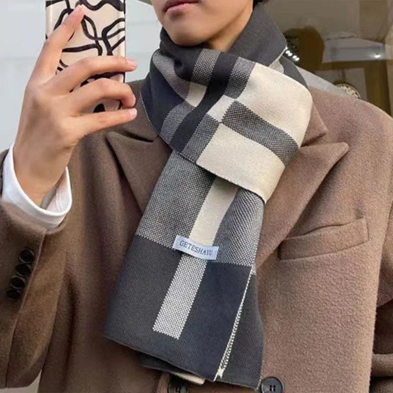 Men’s Winter Scarf – Warm Knit Patchwork Neckerchief & Shawl Wr