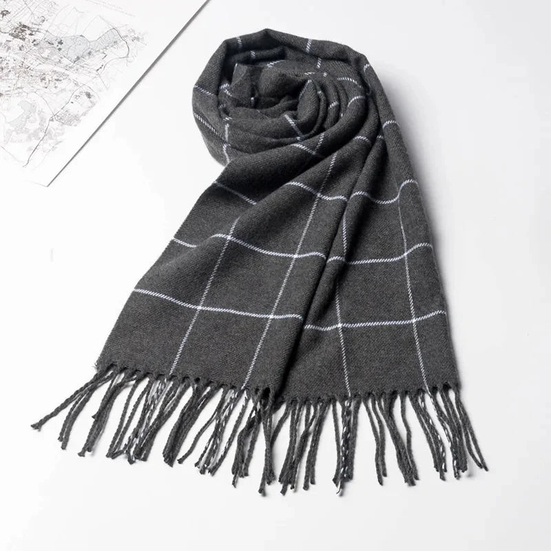 2023 Winter Men’s Scarf – Warm Cashmere Pashmina with Tassels, Casual & Business