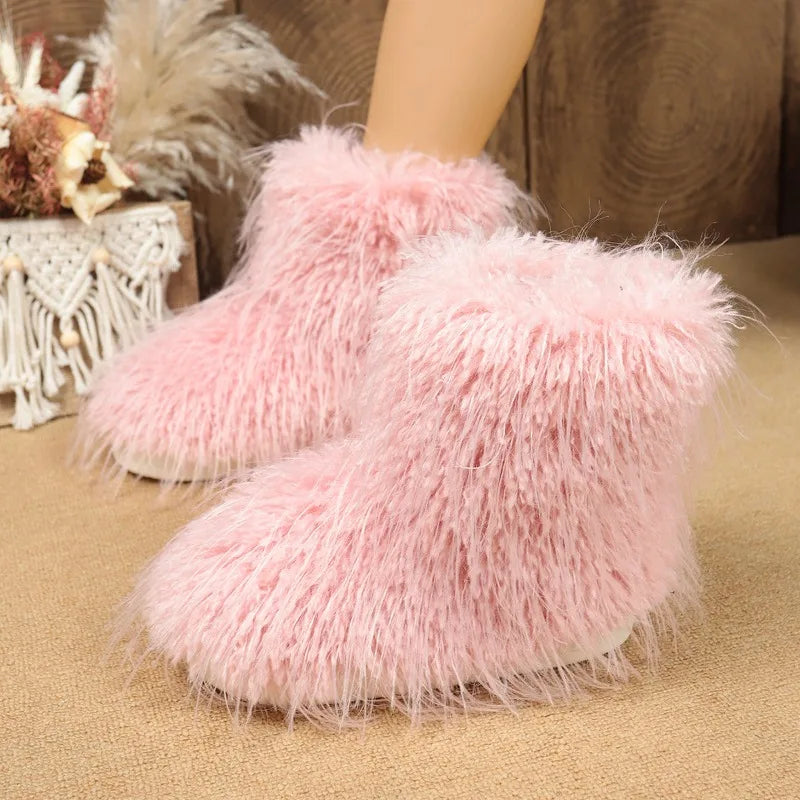 Women’s Winter Mid-Calf Snow Boots, Warm Fleece-Lined Faux Wool Cold-Proof Shoes