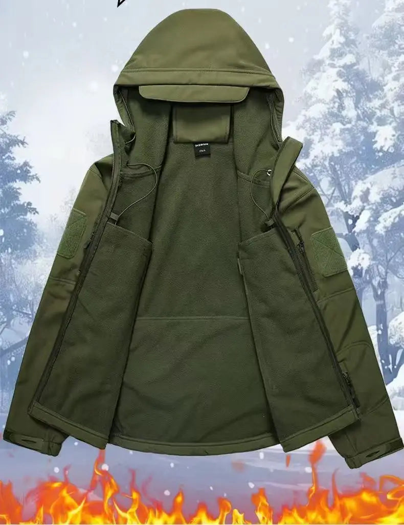 Men’s Winter Fleece Tactical Outdoor Jacket Hooded Warm Camping Hiking Hunting Coat