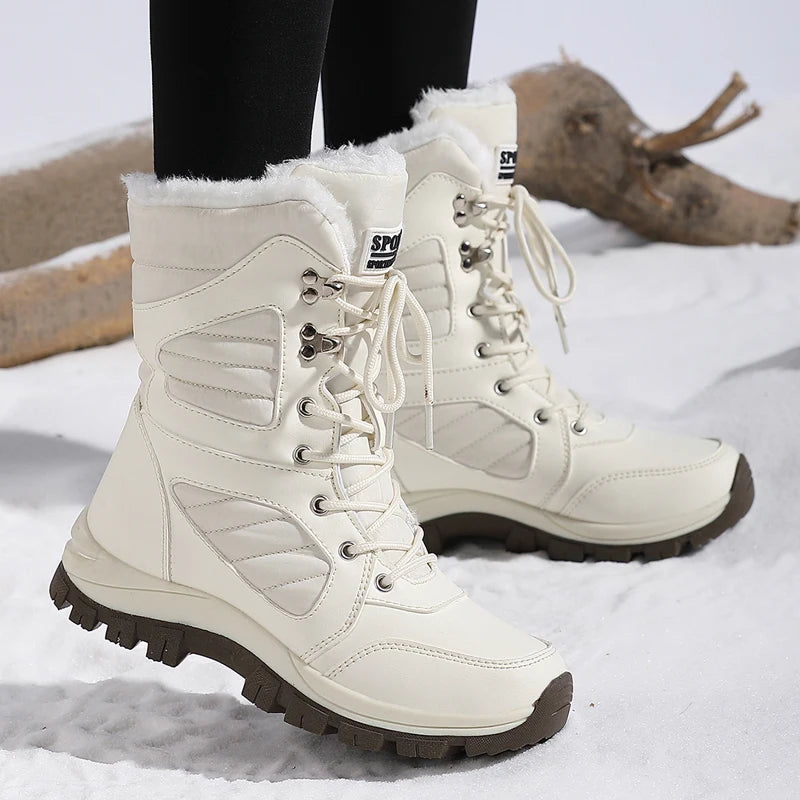 Women’s Winter Snow Boots, Waterproof Ankle High-Top Warm Cotton Outdoor Hiking Shoes