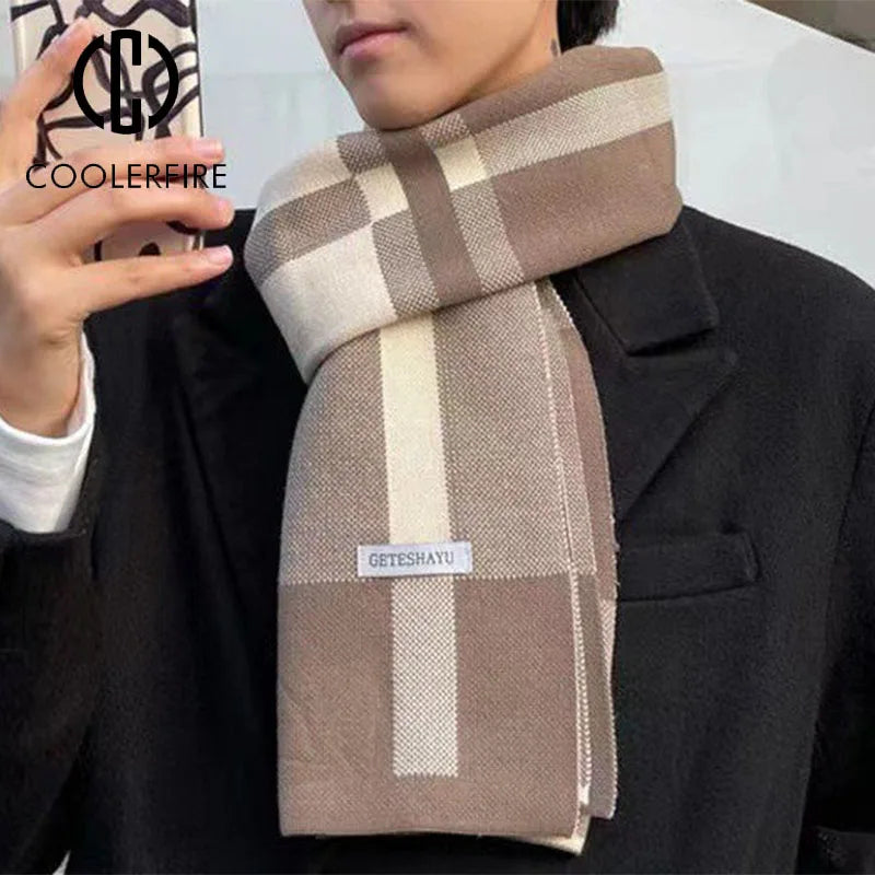 Men’s Winter Scarf – Warm Knit Patchwork Neckerchief & Shawl Wr