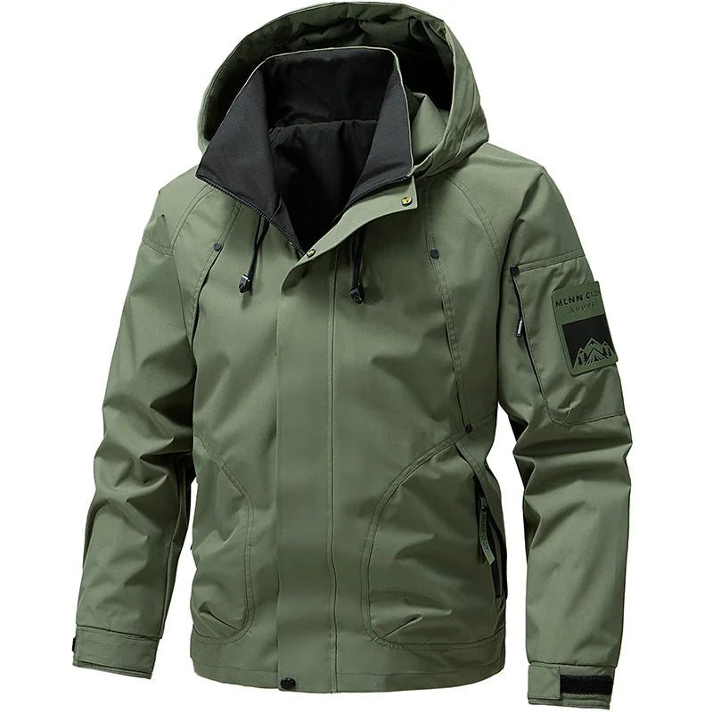Men’s Waterproof Cargo Windbreaker Hooded Military Motorcycle Outdoor Jacket