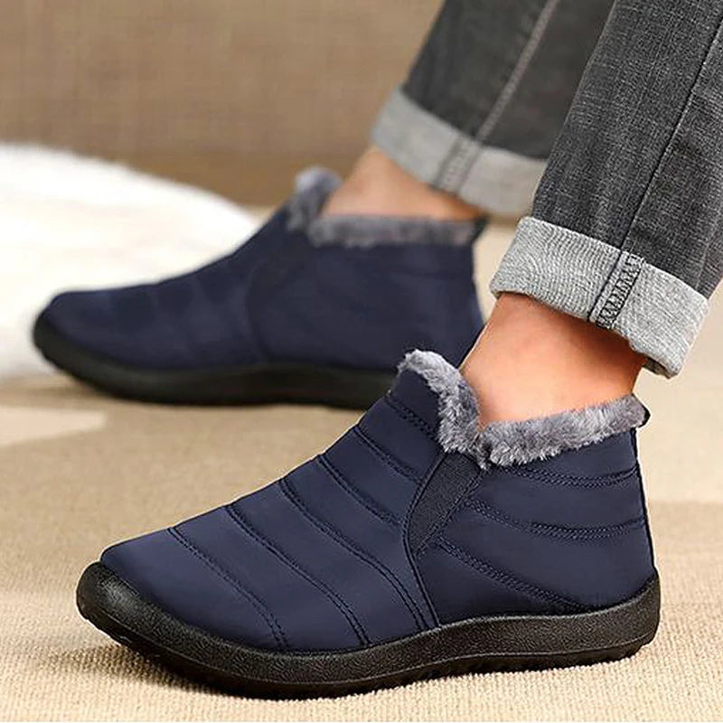Men’s Winter Snow Boots Slip-On Plush Lined Waterproof Ankle Work Shoes