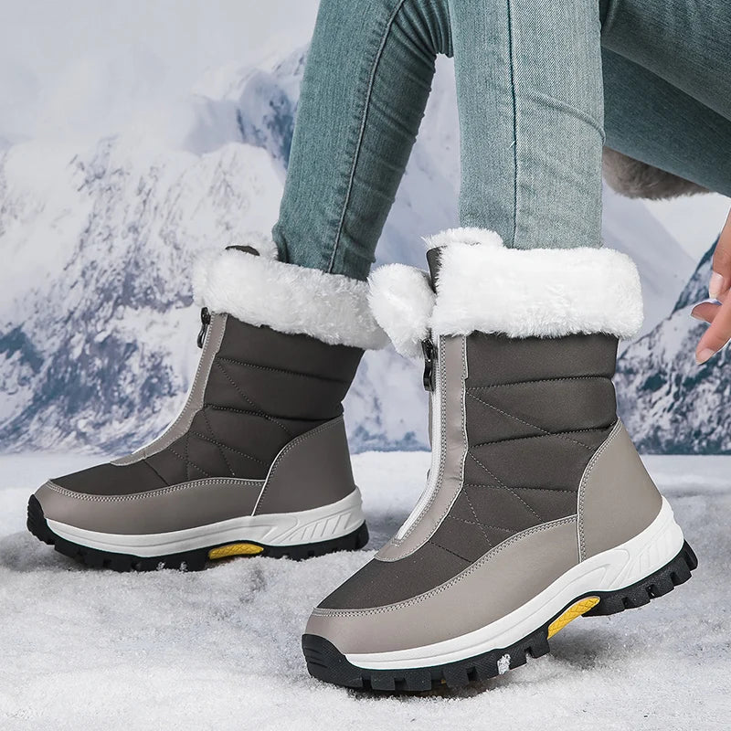 Women’s Winter Snow Boots, Thick-Soled Plush-Lined Waterproof High-Cut Outdoor Shoes