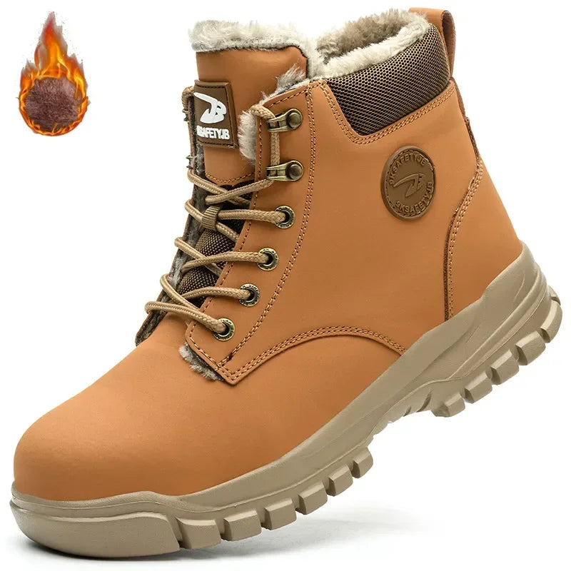 2024 Men’s Waterproof Steel Toe Work Boots Winter Safety Shoes Durable Ankle Labor Footwear