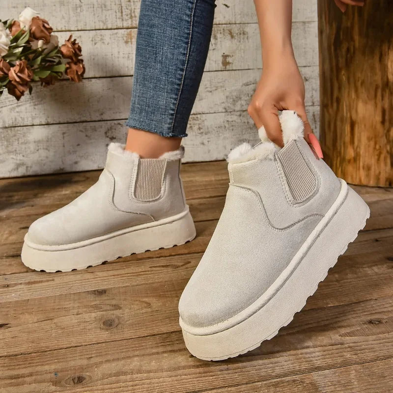 Winter Women Suede Ankle Snow Boots – Warm Plush Chelsea Platform Casual Shoes