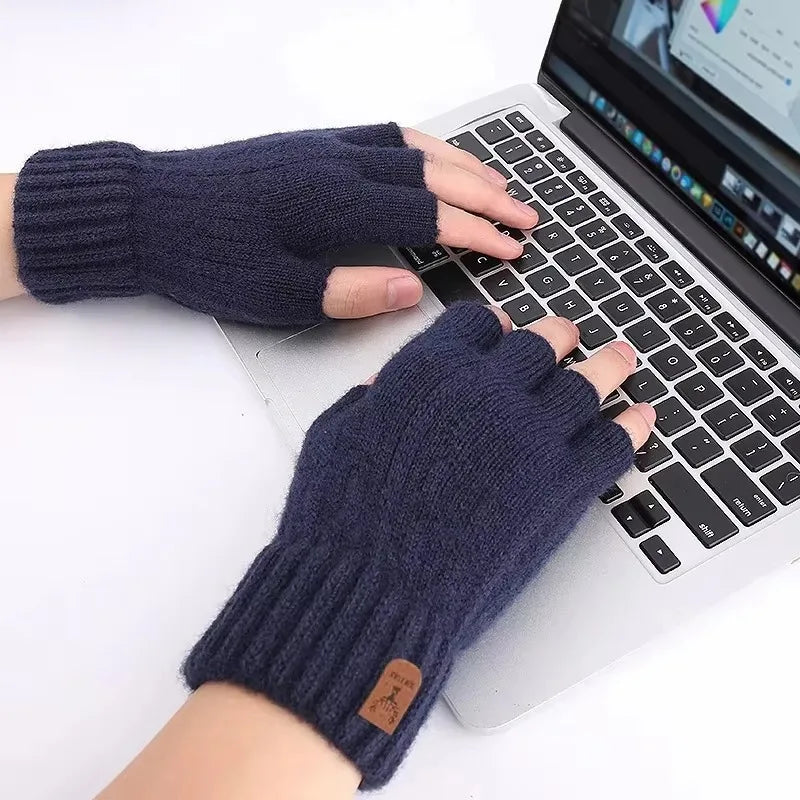 Winter Half-Finger Gloves for Men – Warm Knitted Driving & Cycling